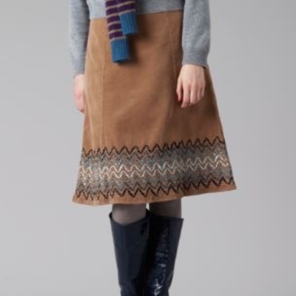 BODEN Corduroy Skirt w/ ZigZag Chevron Satin Trim